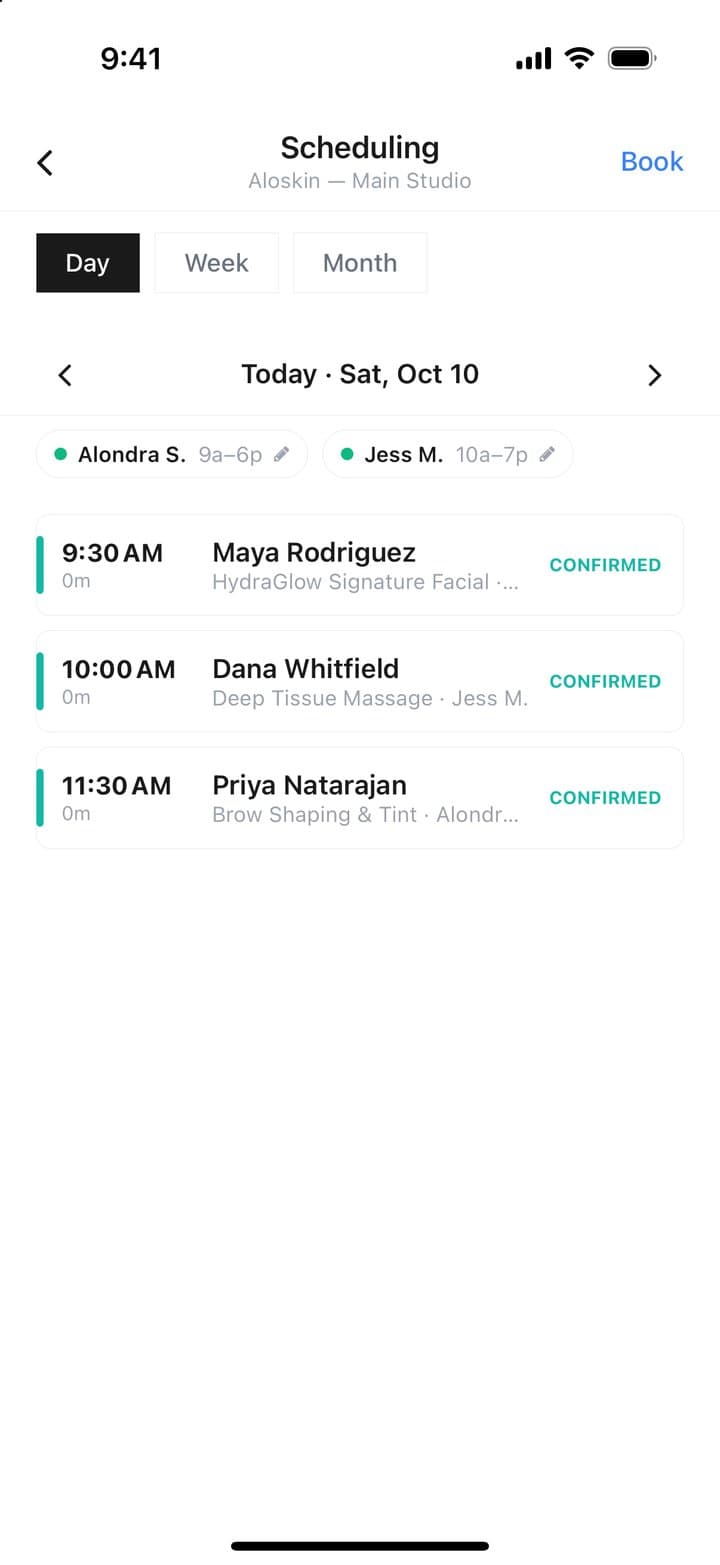 Today’s bookings in the Paybrain app